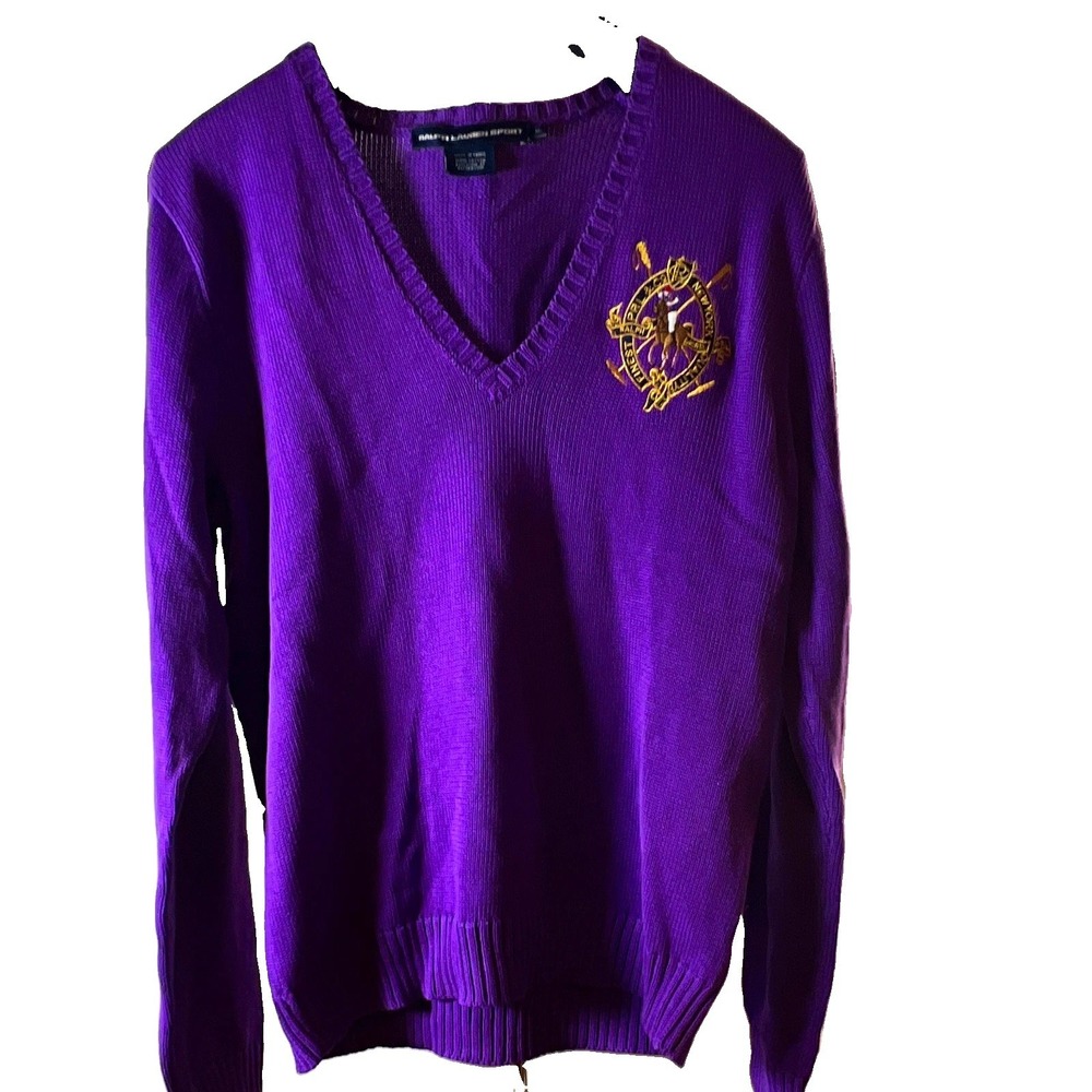 Ralph Lauren Sport Women's Knit V-Neck Pullover Sweater Solid Purple XL Regular